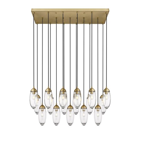 Z-Lite Arden Linear Chandelier, 17-Light, 18 In.W x 42 In.L x 12 In.H, Rubbed Brass/Clear 651P-17L-RB